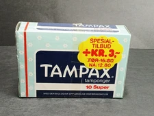 Vtg 1980's Swedish Print Tampax Tampons = Sealed Box! = 10 pack