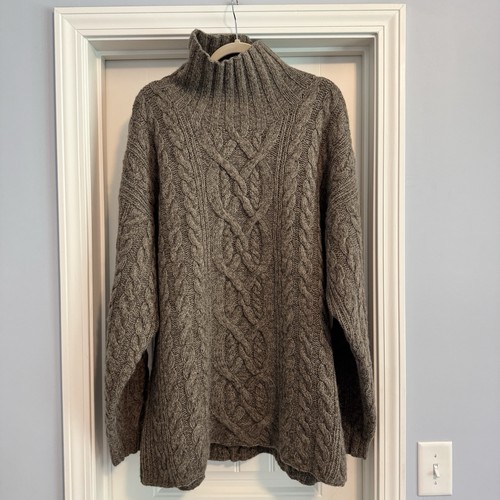 Vintage TIMBERLAND Large 100% Wool Brown Sweater Handknit Weathergear Fisherman - Picture 2 of 8