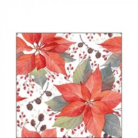 20 Papierservietten, Cocktail - Servietten Poinsettia And Berries By Ambiente
