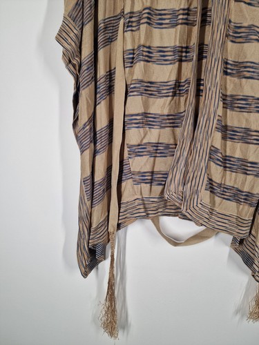 Karen Millen Cardigan Size 10 Brown Blue Stripe Sheer Belted Tassel Oversized - Picture 3 of 14