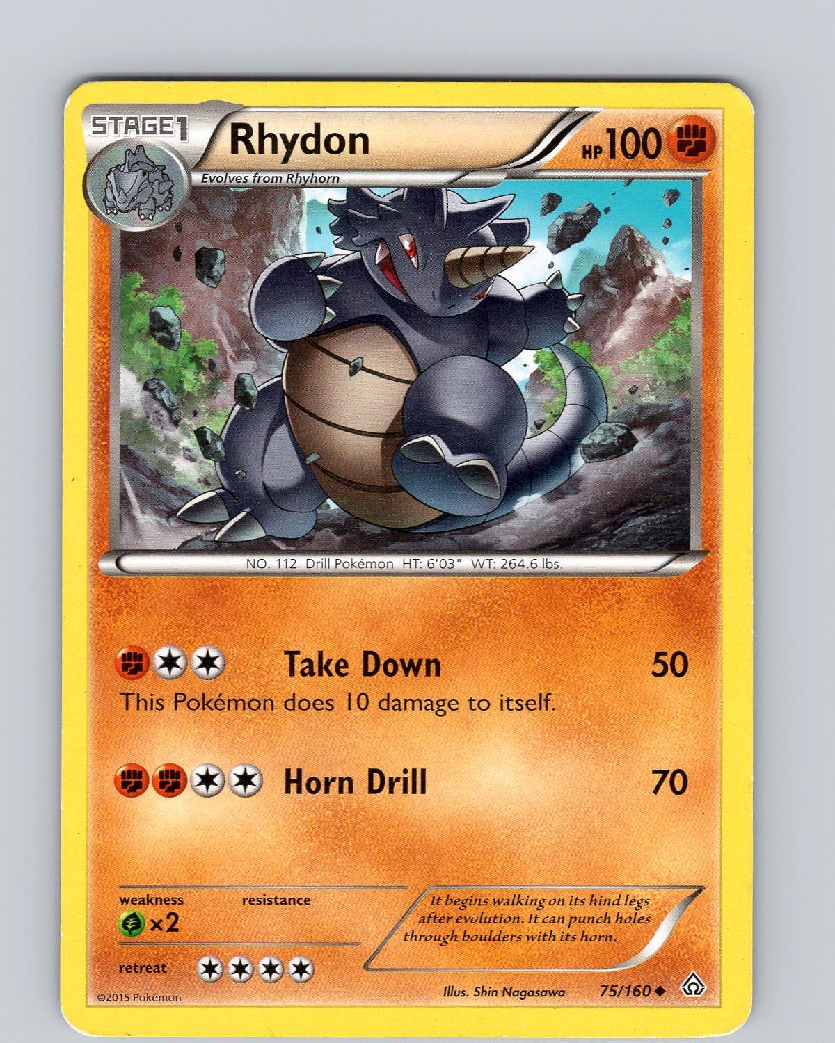 Pokemon TCG Rhydon XY Primal Clash 75/160 Regular Uncommon Card Played LP