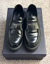 PRADA Monolith Black Leather Logo Slip-On Loafers Men's US 8