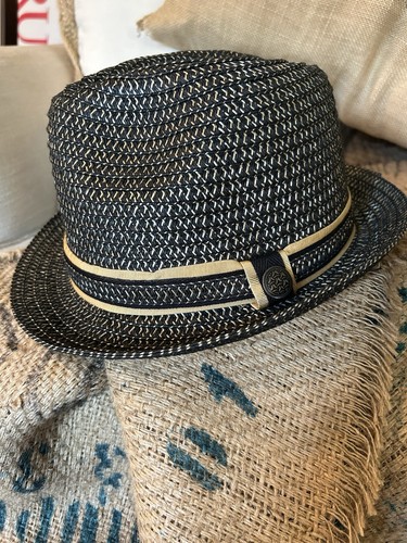 SCALA HERREN BAYTOWN STROH SOMMERHUT ELFENBEIN MIT BLAUEM BAND Größe Large X Large
