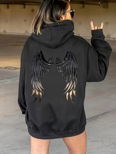 Women'S Gothic Angel Wings Print Hooded Sweatshirt - Double-Sided  Golden Wing