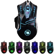 RGB Light up Wired Gaming Mouse for Computer - Durable USB Led Laptop Mice w/...