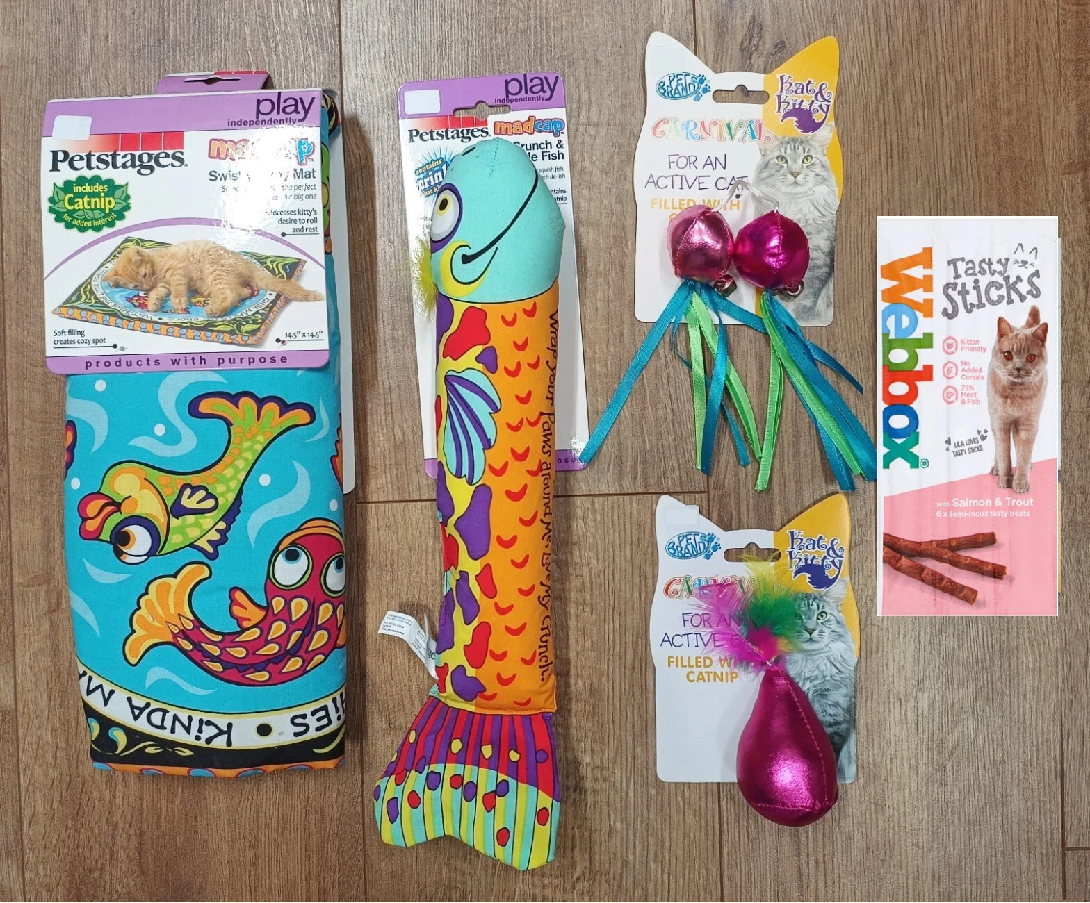 Cat bundle / joblot. Playmat, Kicker crunch fish,toys,tasty sticks, catnip. New!