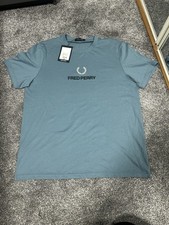 Image of Fred Perry BNWT Embroidered Logo Ash Blue Short-Sleeve T-shirt, Men's Size Large