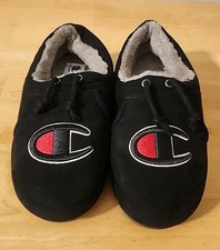Champion University Black Slip On Faux Fur House Shoes Slippers Size 8
