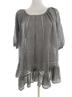 CUSTOMMADE Damen Bluse Gr. 34 Grau Baumwolle 100% 3/4 Ärmel Spitzenstickerei