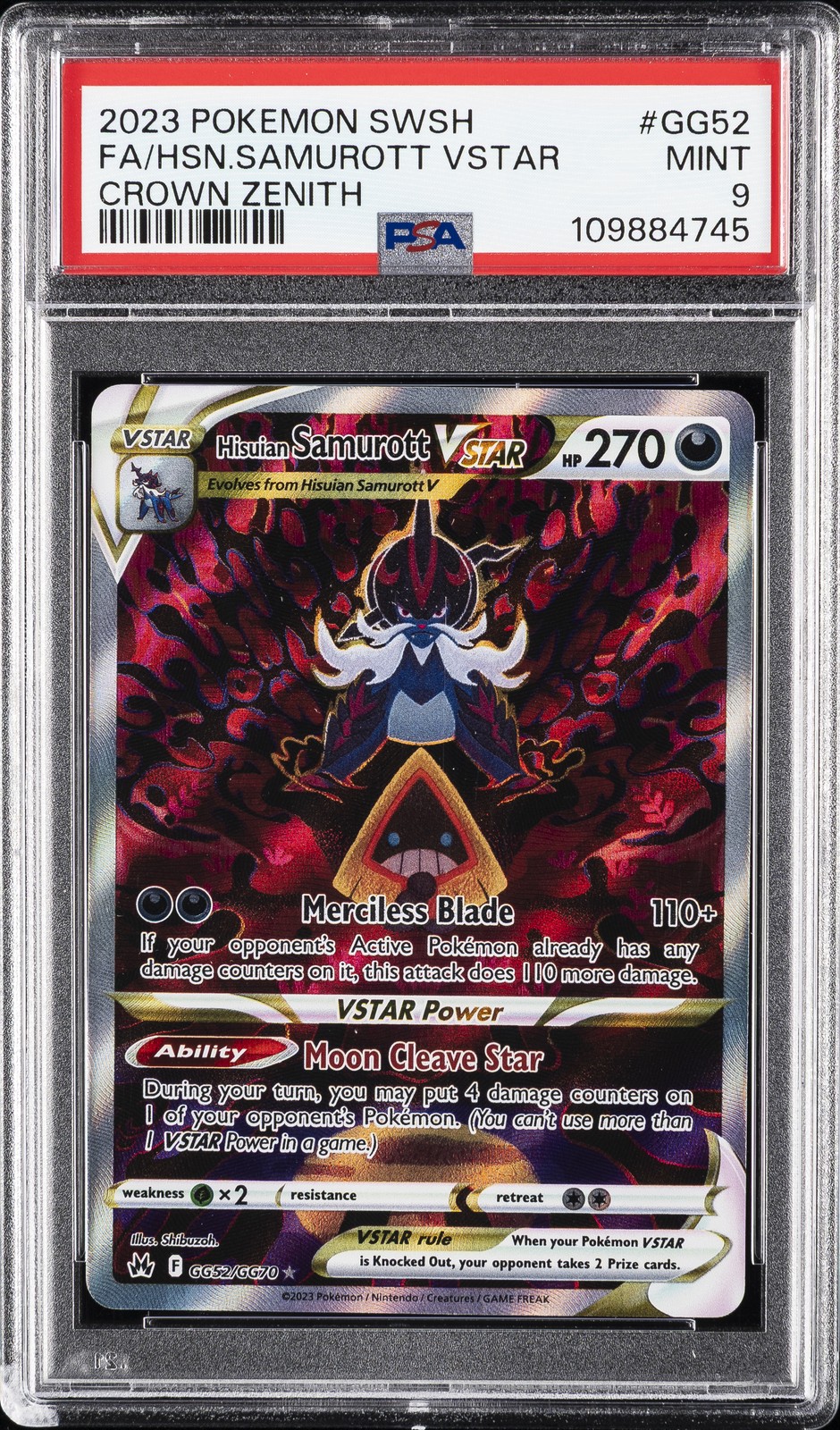 2023 POKEMON SWORD & SHIELD CROWN ZENITH FULL ART/HISUIAN SAMUROTT VSTAR PSA 9