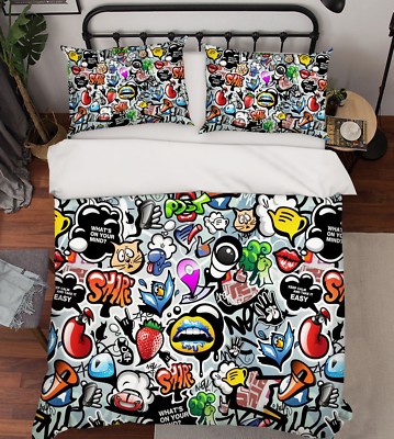 3d Graffiti Food 83 Bed Pillowcases Quilt Duvet Cover Set Single