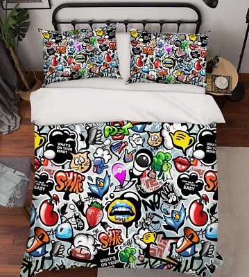 3d Graffiti Food 83 Bed Pillowcases Quilt Duvet Cover Set Single