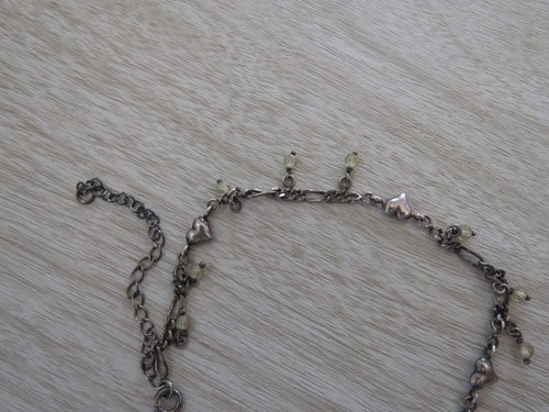 VTG Sterling Silver 925 Figaro Chain Heart Beads Silver Dangle Bracelet 8.75-12" - Picture 5 of 16