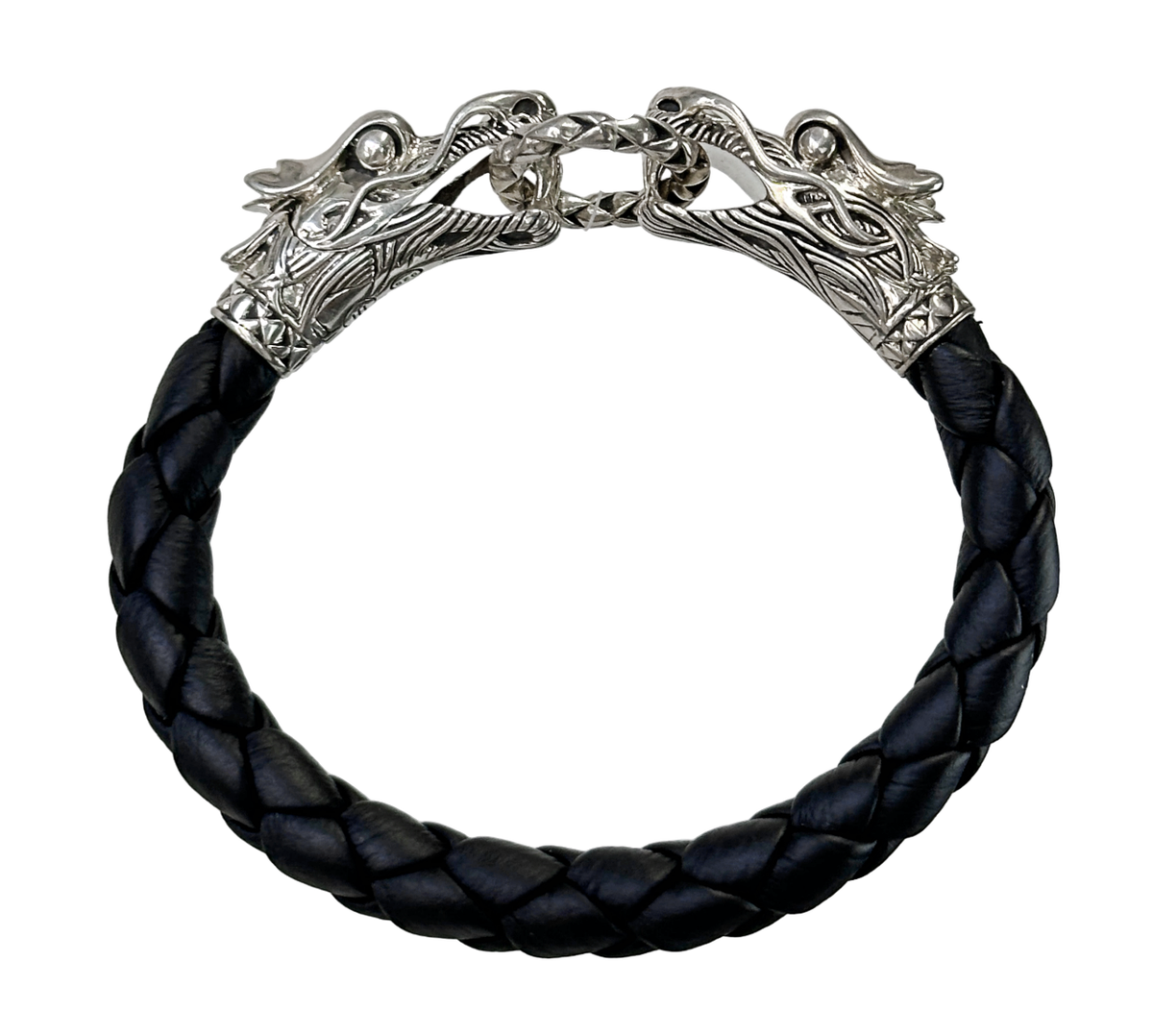 廃盤、激レア NAGUAL leather bracelet 925 90s JOHN HARDY Sterling Silver Dragon Naga Woven Leather Bracelet