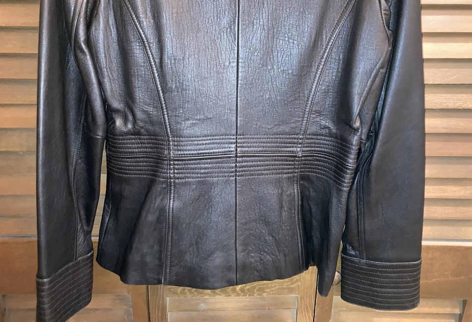 Apt. 9 женщин 100% из овчины кожаная куртка воротник молнии спереди размер маленький черный - Изображение 4 из 4