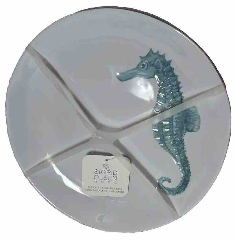 Sigrid Olsen Home Blue Seahorse Set of 4 Dinner Plates Melamine 