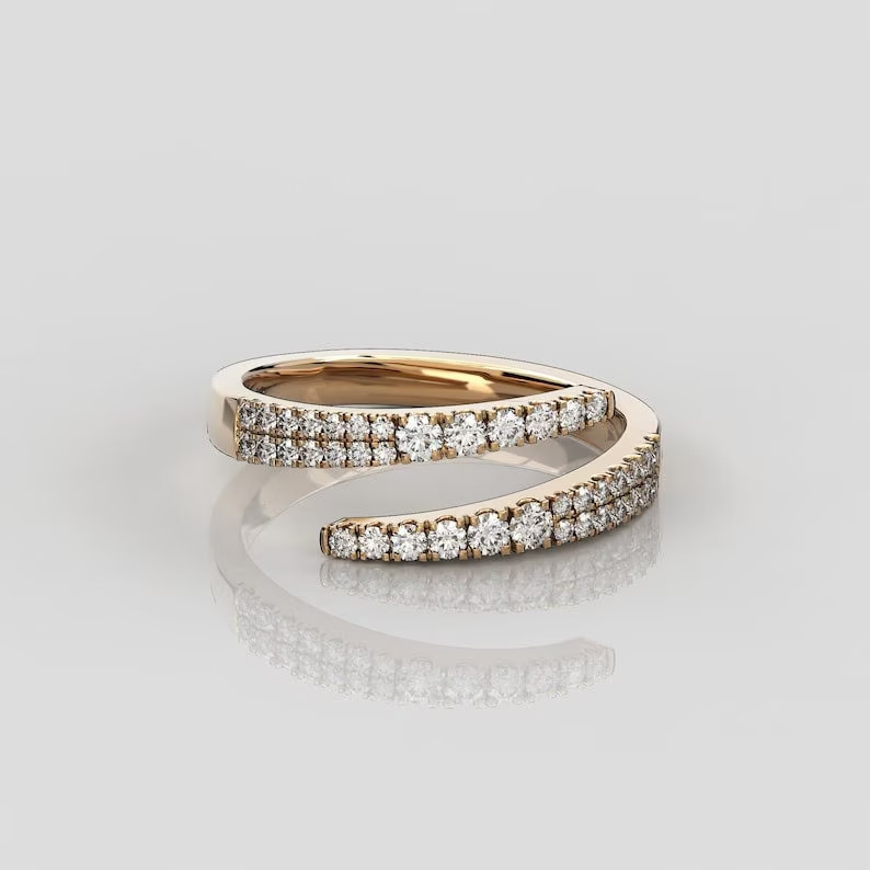 2 Ct Round Simulated Diamond Women's Wedding Bypass Ring 14k Yellow Gold Plated