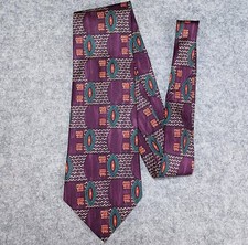 Vintage 90s Chaps Ralph Lauren Geometric 100 Silk Neck Tie Made in USA