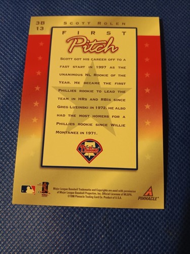 1998 SCOTT ROLEN SCORE FIRST PITCH BASEBALL CARD #13 PHILLIES CARDINALS - Picture 2 of 2