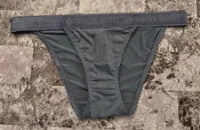 NWT VICTORIA'S SECRET GRAY SMOOTH MICRO POINTELLE THICK WAISTBAND TANGA PANTIES