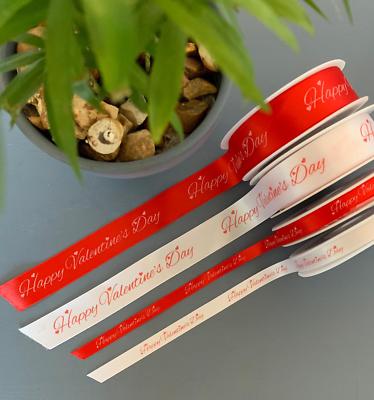 HAPPY VALENTINSTAG BAND 10mm oder 25mm breit rot & weiß - GESCHENKPAPIER/FLORISTIK