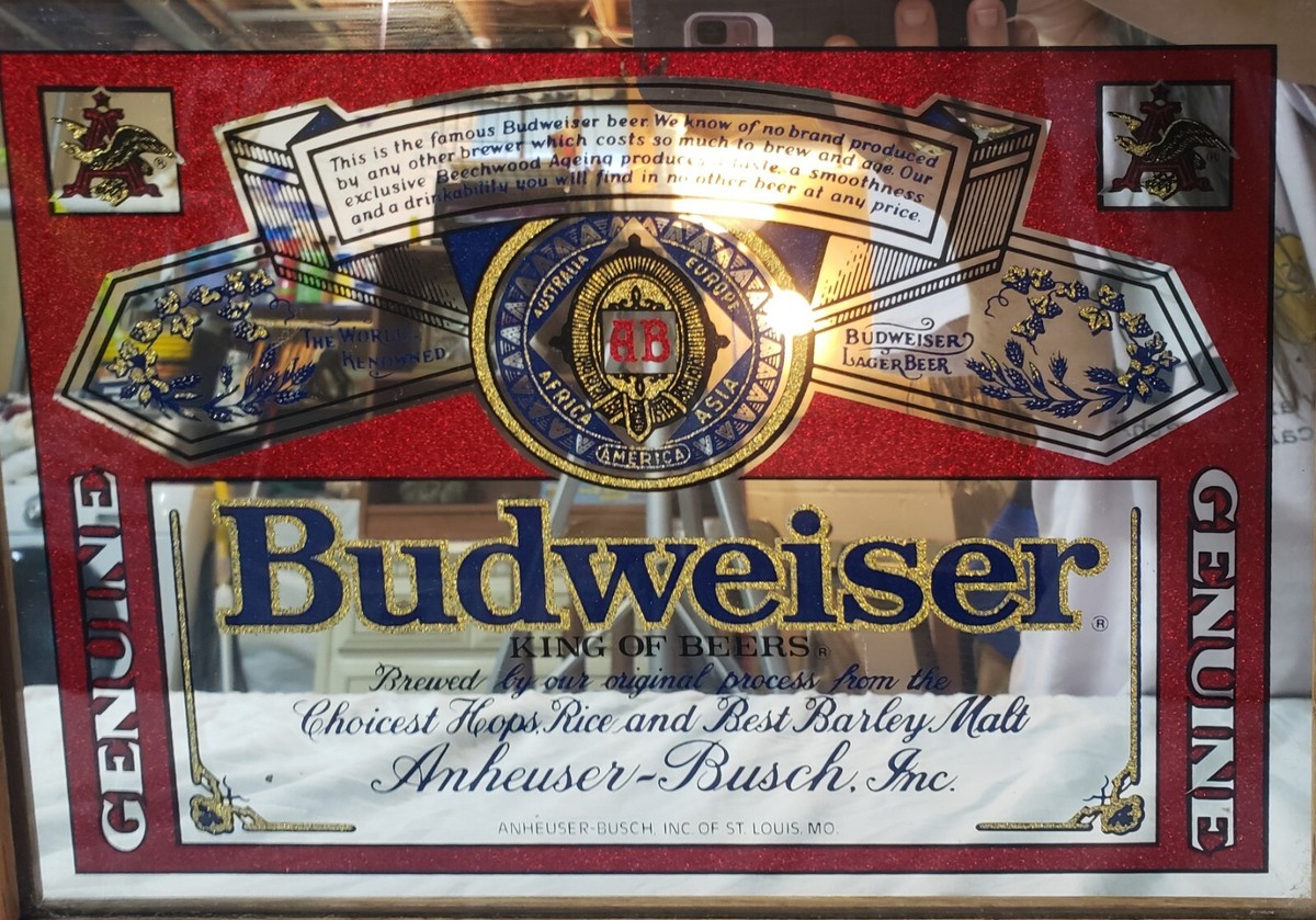Vintage Anheuser Busch Budweiser Beer Framed Mirror Bar Sign