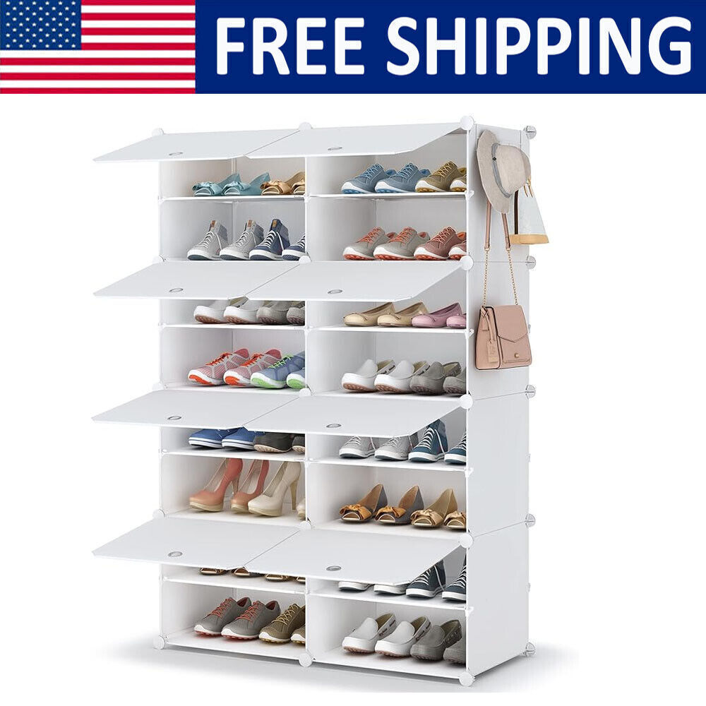 8-Tier Plastic Shoe Rack Cabinet Holds 32 Pairs for Hallway Bedroom Entryway Storage