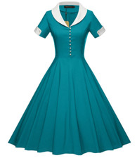 Womens 1950's Style Cape Collar  Swing Stretchy Dress By  GownTown, Green,  Sm