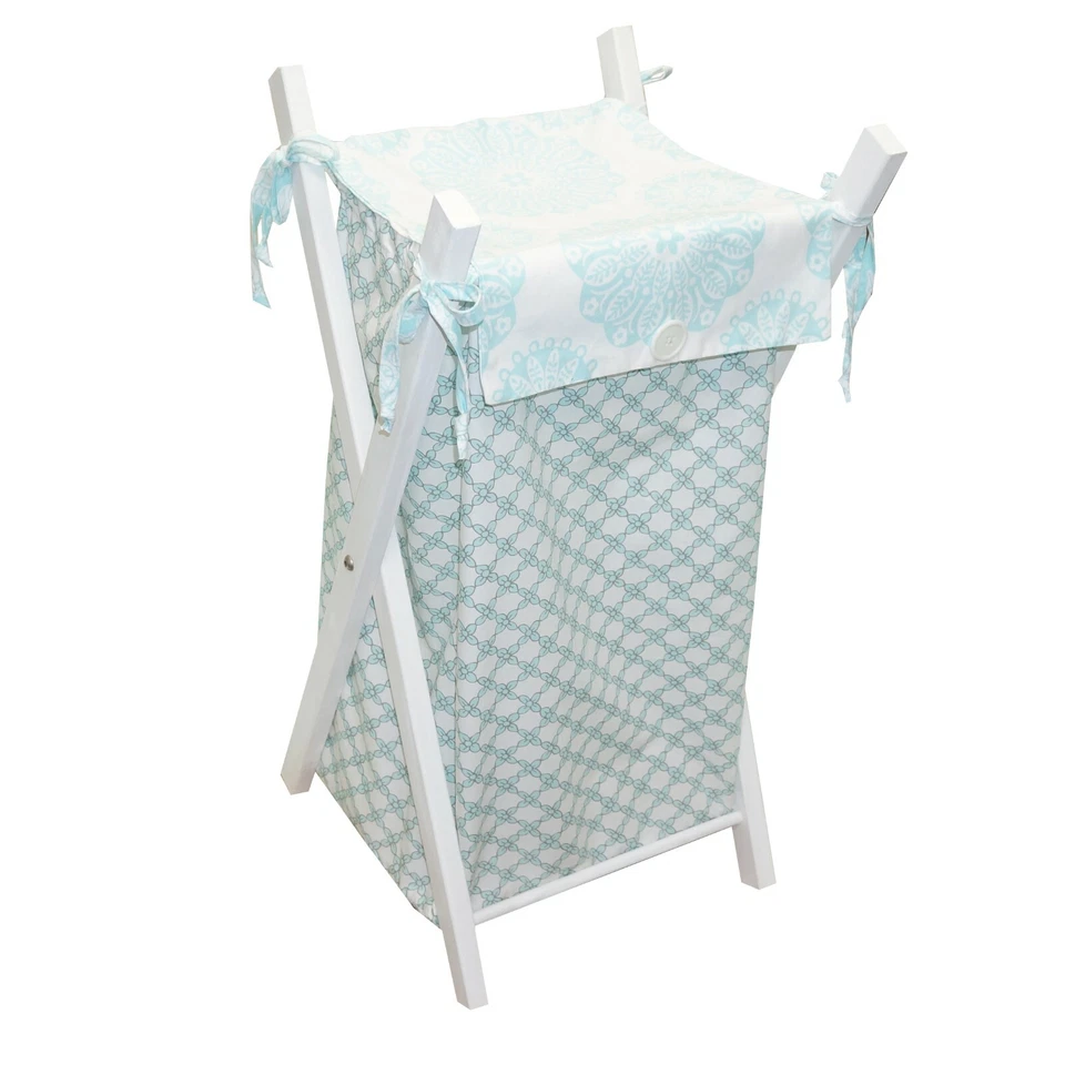 Bolso Cesta con Marco Bebé Niña Niño Floral Enrejado Medallón Aqua Azul Blanco Foto 3 de 4