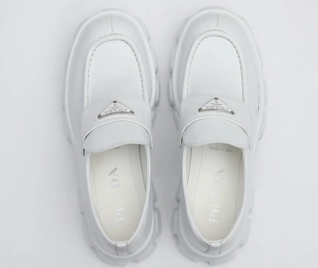 Prada Women's Monolith Loafers Size 39-US 9 in White Brushed