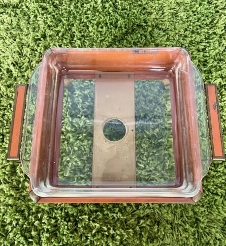 Rare Vintage Enamel Fire King Chafing/Servng Dish Fits 8x8 glass insert - Orange - Picture 6 of 8