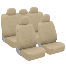 Universal Fit Car Seat Covers, Tan Faux Leather, Protect Steering Wheels