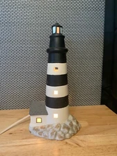 Black & White Ceramic Lighted Lighthouse 11.5" tall Nautical Décor Unboxed Used