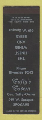 Matchbook Cover - Tufty's Tavern Spokane WA SAMPLE