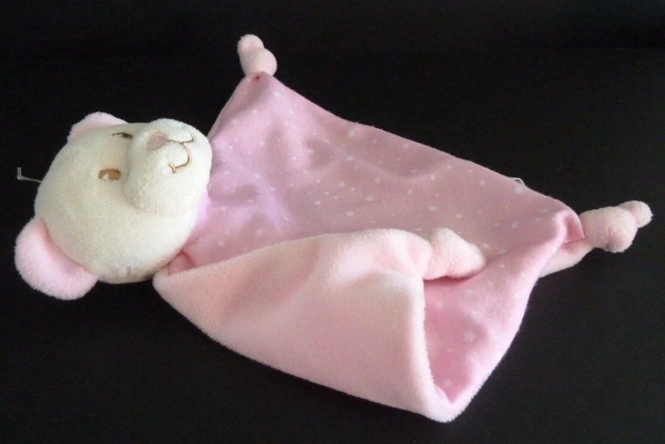 64. DOUDOU PLAT TRIANGLE BABOU OURS ROSE BLANC ECRU ETOILES NEUF* - Photo 4/4