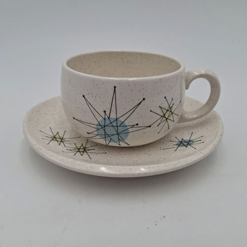 Franciscan China Atomic Starburst 8.5oz Flat Cup & Saucer Very Good Used Cond.