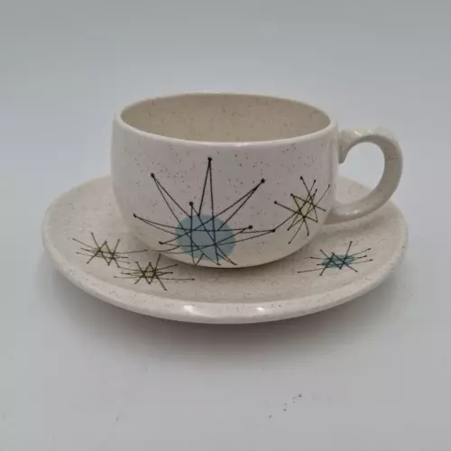 Franciscan China Atomic Starburst 8.5oz Flat Cup & Saucer Very Good Used Cond.