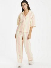 TU Women’s Viral Lemon & Pink Striped Cotton Top & Trousers Pyjama Set Size 14