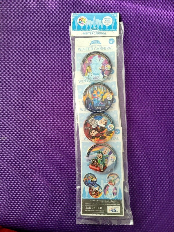 2015 ST. PAUL WINTER CARNIVAL Pinback Button 4-PACK ~ In Original Packaging!
