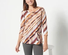 LOGO by Lori Goldstein - Printed Cotton Slub Top w/ Patch Pocket - Neutral - 1X
