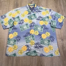 Tommy Bahama 100% Silk Postcard & Palm Trees Hawaiian Shirt - Men's Size XL