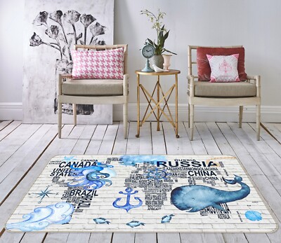 3D Cute Blue Whale 336BNO World Map Non Slip Rug Mat Elegant Photo Carpet Romy