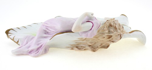Vintage German Porcelain GDR Leaf Dish with Woman - Picture 3 of 5