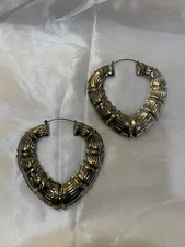 Heart Shaped Silver Big Hoop Earrings 