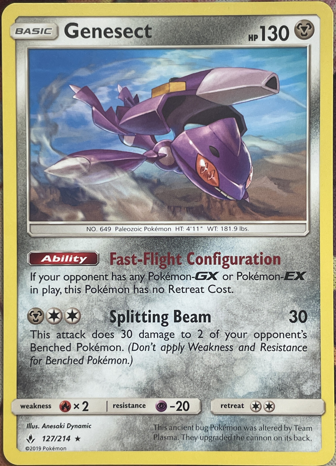 Genesect Rare - 127/214 - Unbroken Bonds Pokemon 2019