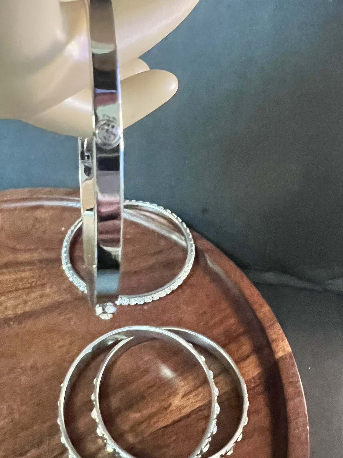 Bangle Bracelets Stackable Silvertone Rhinestones - image 7