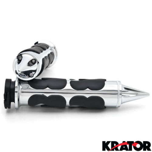 Custom Flame Motorcycle Replacement Hand Grips 1" Inch Chrome Black Spike Pair - Picture 3 of 4