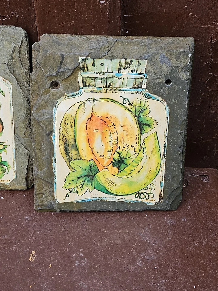 Wall Plaques Decor Hanging 6"x5" Vintage Vegetable Decoupage On Slate SET OF 3 - Image 2 of 4
