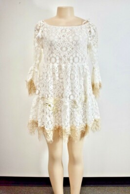 NWT VENUS White Lace Pearl Beaded Off The Shoulder Dress Size XSmall On  Sale df | eBay
