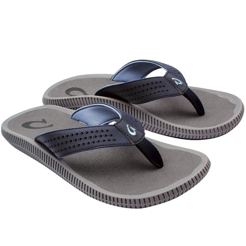 (取寄) オルカイ メンズ  OluKai men Hamani Smoke/Storm Grey Olukai Mens Hamani Leather Slip-on Mules Men's size 11 Smoke